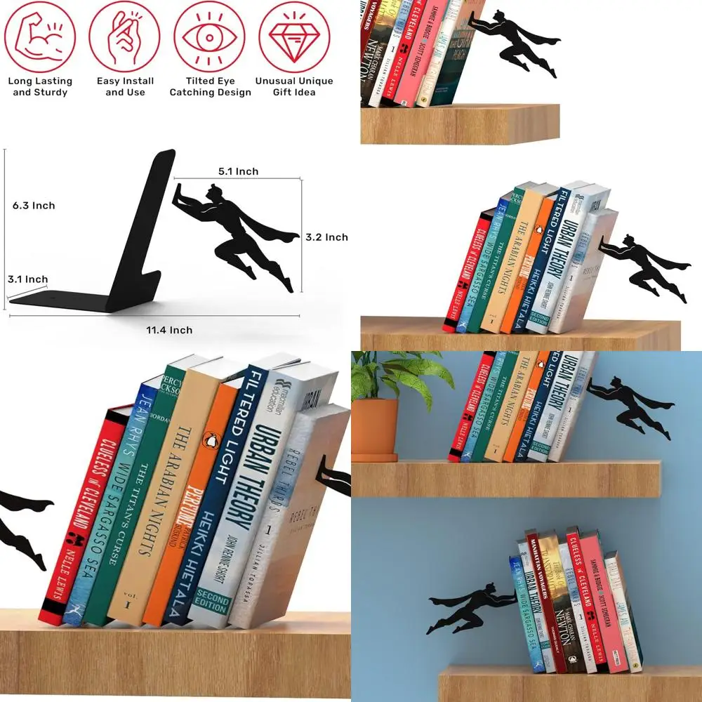 

Sturdy Metal Bookends - Decorative Shelf Supports for Heavy Books - Home Decor Gift for Book Enthusiasts (Set of 2)