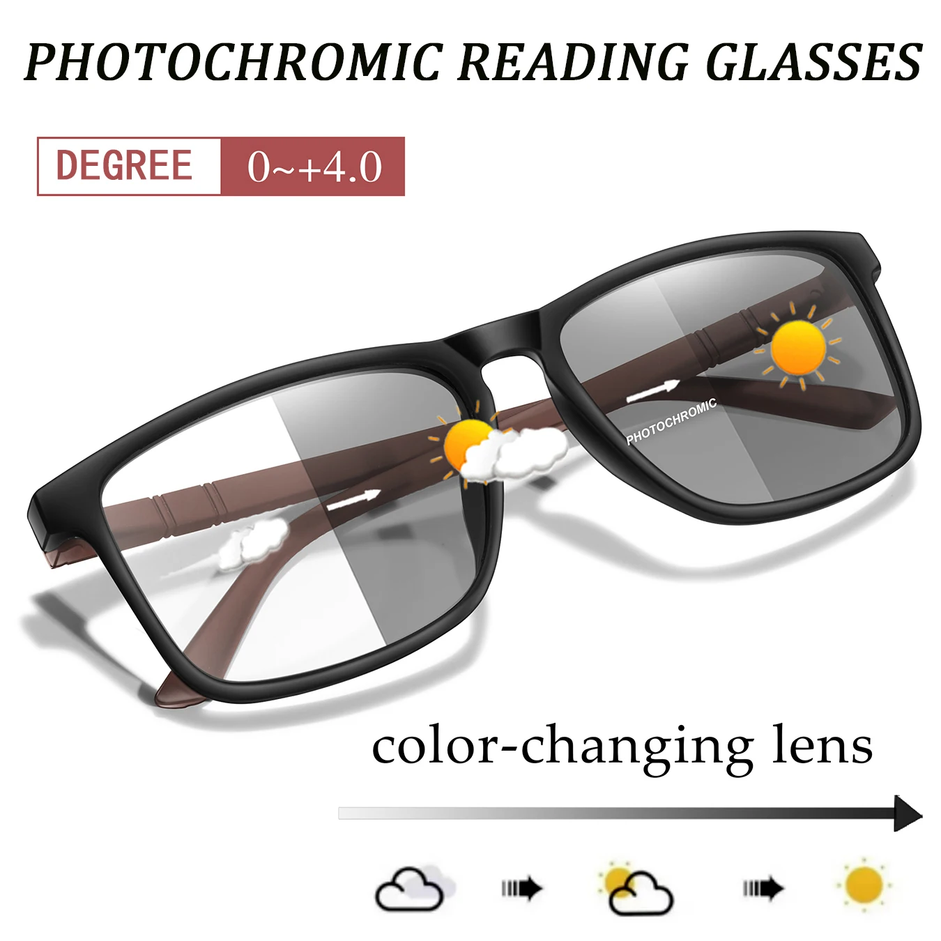 Gafas de lectura fotocromáticas cuadradas clásicas, gafas para presbicia, hombres y mujeres, lectura, surfear en Internet +0 +150 +200
