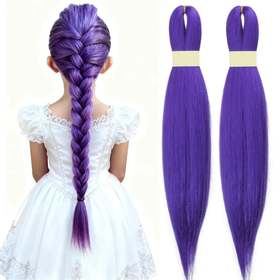 Long Purple Braiding Hair PreStretched Synthetic Hair Extensions with Yaki Texture for Braids Ideal for Stage Performances Part