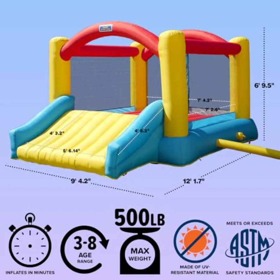 Casa inflable de rebote con tobogán grande y anclajes, de 3 a 8 años, resistente, certificada, soplador incluido