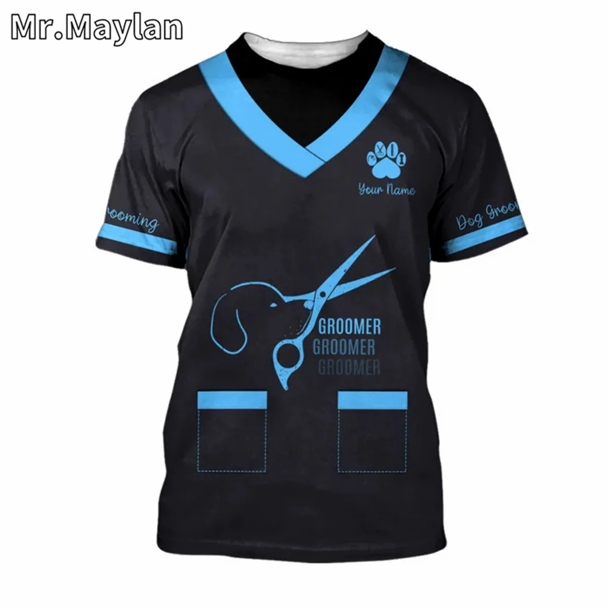 PET GROOMER SUBLIMATION CUSTOM NAME 3D PRINTED BLUE BLACK SHIRTS MEN/WOMEN GIFT FOR PET GROOMERS TOPS TEE TSHIRT STREETWEAR-011