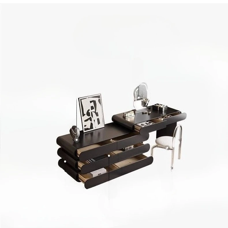 Modern simple black dresser makeup table chest integrated household, all solid wood large and small apartment