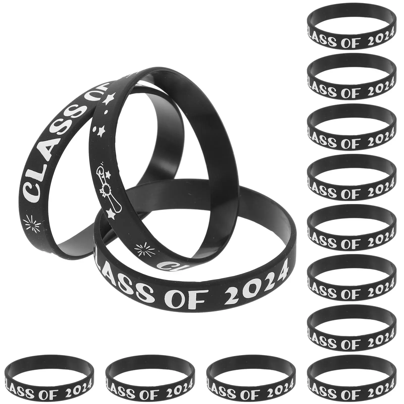 50pcs Class of 2024 Bracelets Silicone Wristband Silicone Bracelet ID Wristbands Identification Badges & Supplies for Graduation