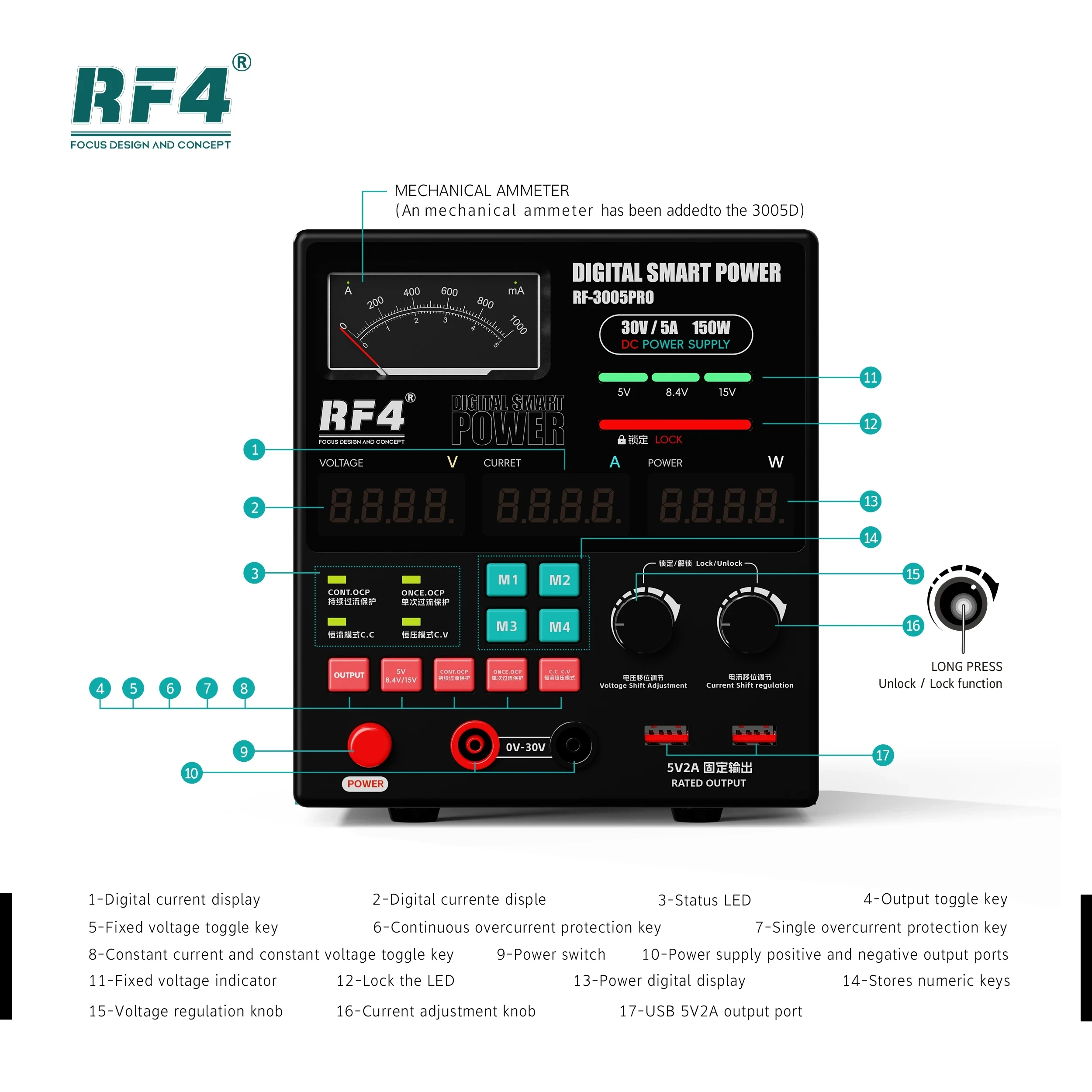 RF4 3005D 3005PRO DC Power Supply Laboratory Laptop Maintenance Workbench 30V 5A Voltage Current Regulator Switch DC 220V 110V