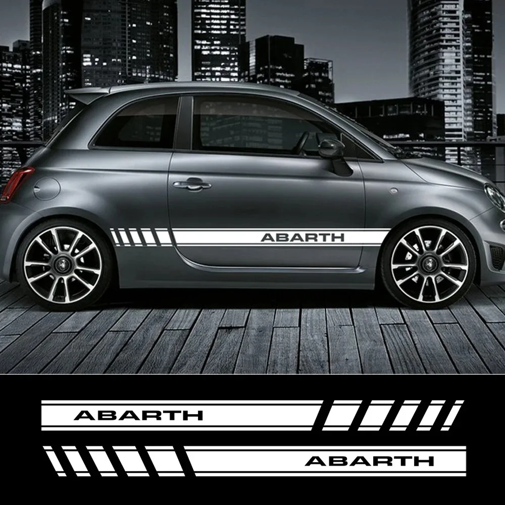 2PCS Car Door Side Skirt Stripe Stickers Racing Sport Fashion Vinyl Decals Decoration Accessories Exterior For Fiat 500 ABARTH