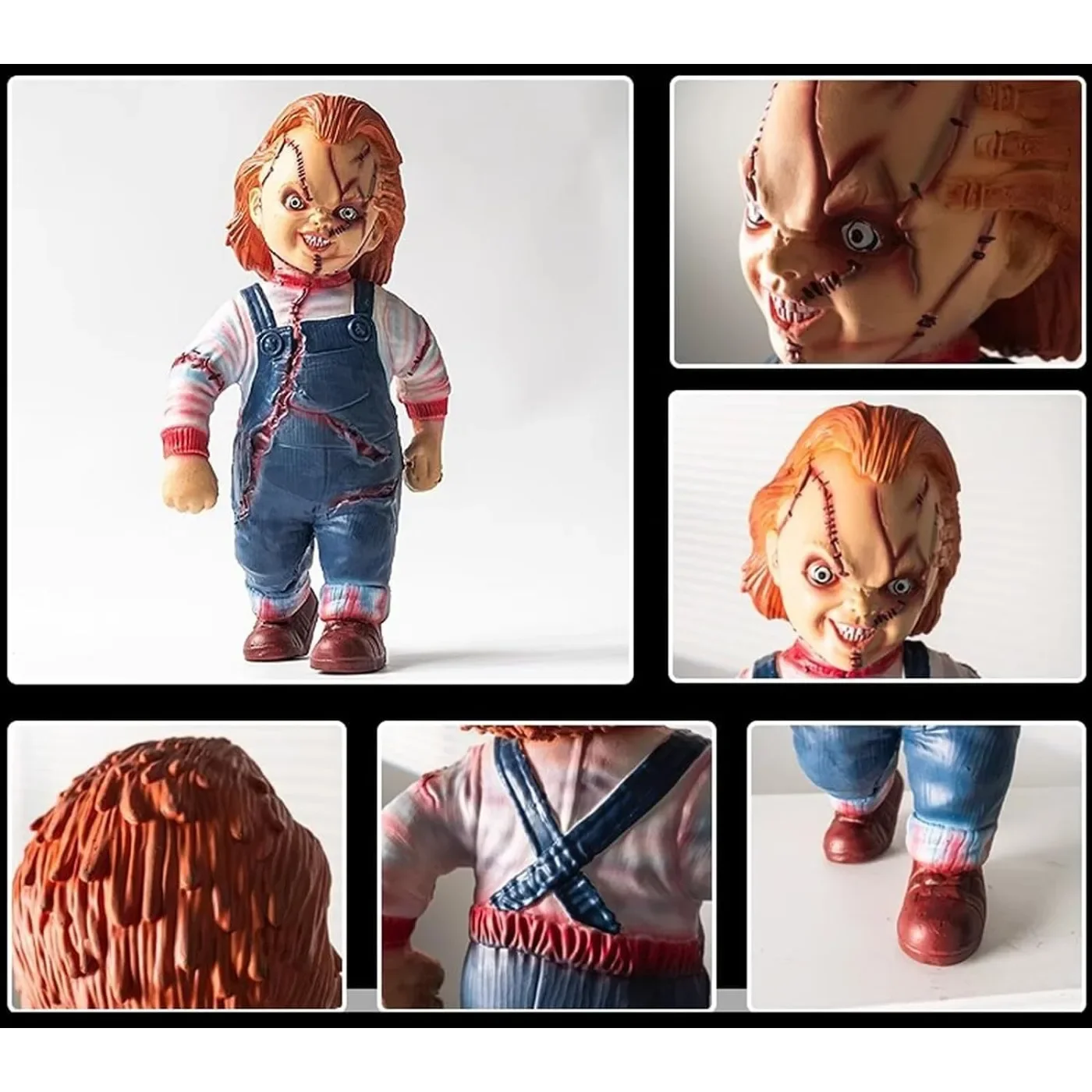 

New 44CM Chucky Doll Horror Sculpture Home Outdoors Garden Decoration Scary Creepy Figurine Halloween Killer Doll Kids Game Toys