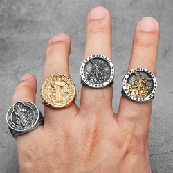 St.Michael St.Benedict Exorcism Powerful Talismans Stainless Steel Men Rings Punk New In For Male Women Fashion Jewelry Gift