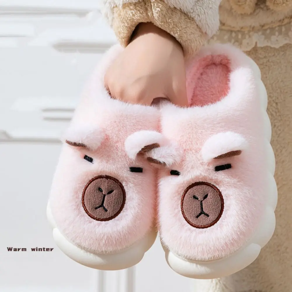 Homewear كابيبارا نعال قماش رشاقته الدافئة المضادة للانزلاق الكرتون فروي النعال سميكة سوليد لطيف الشتاء أحذية قطنية الهدايا #4