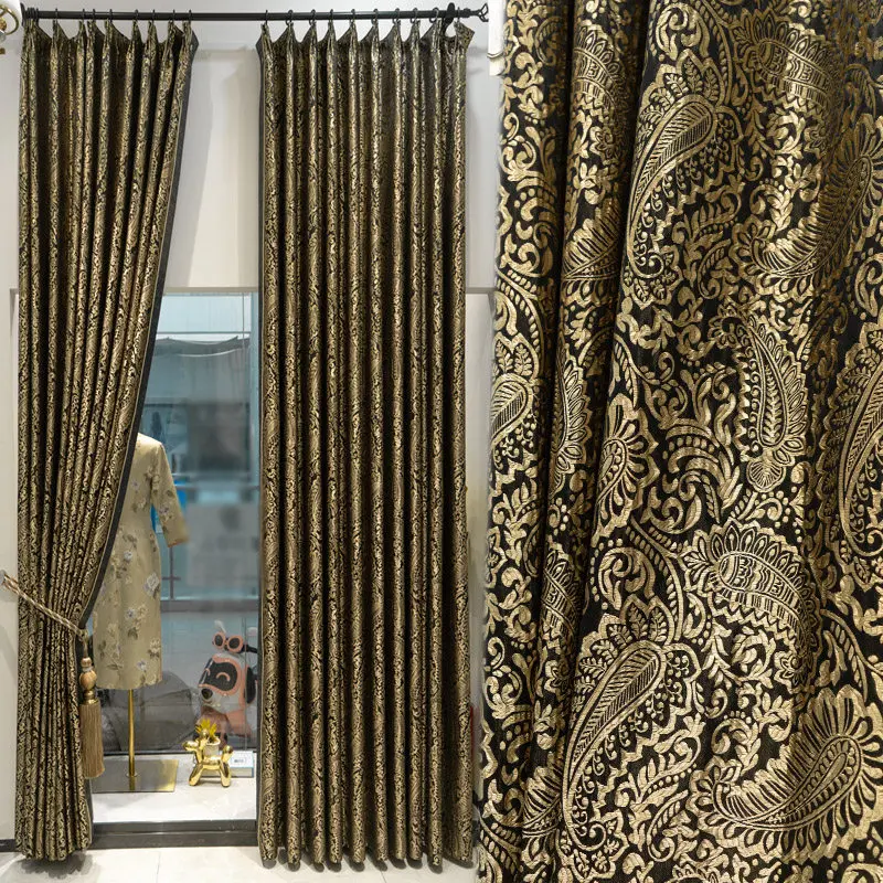 New High-end Black Paisley Bronzing Jacquard Thickened Blackout Curtains For Living Room Bedroom And Villa Customization