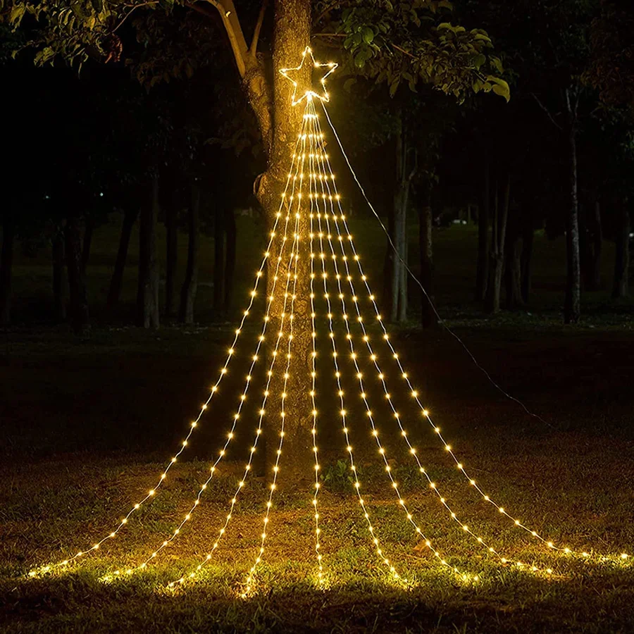 tirvose-9x2m-193leds-guirnalda-de-luces-de-estrellas-para-decoracion-navidena-luces-de-jardin-de-hadas-para-exteriores-con-8-modos-guirnalda-festiva-con-estrella-superior