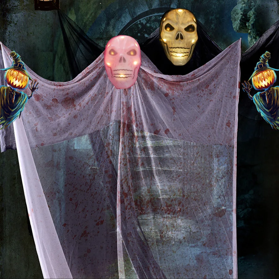 Voice activated glow-emitting sound Scary ghost mask Big Hanging  Halloween decorations