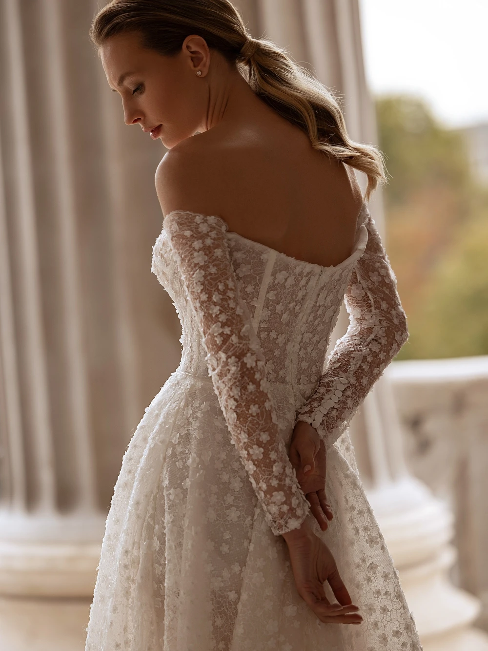 Vestido de novia largo de encaje con flores en 3D, vestido de novia romántico con escote en forma de corazón, vestidos personalizados con hombros descubiertos para novia