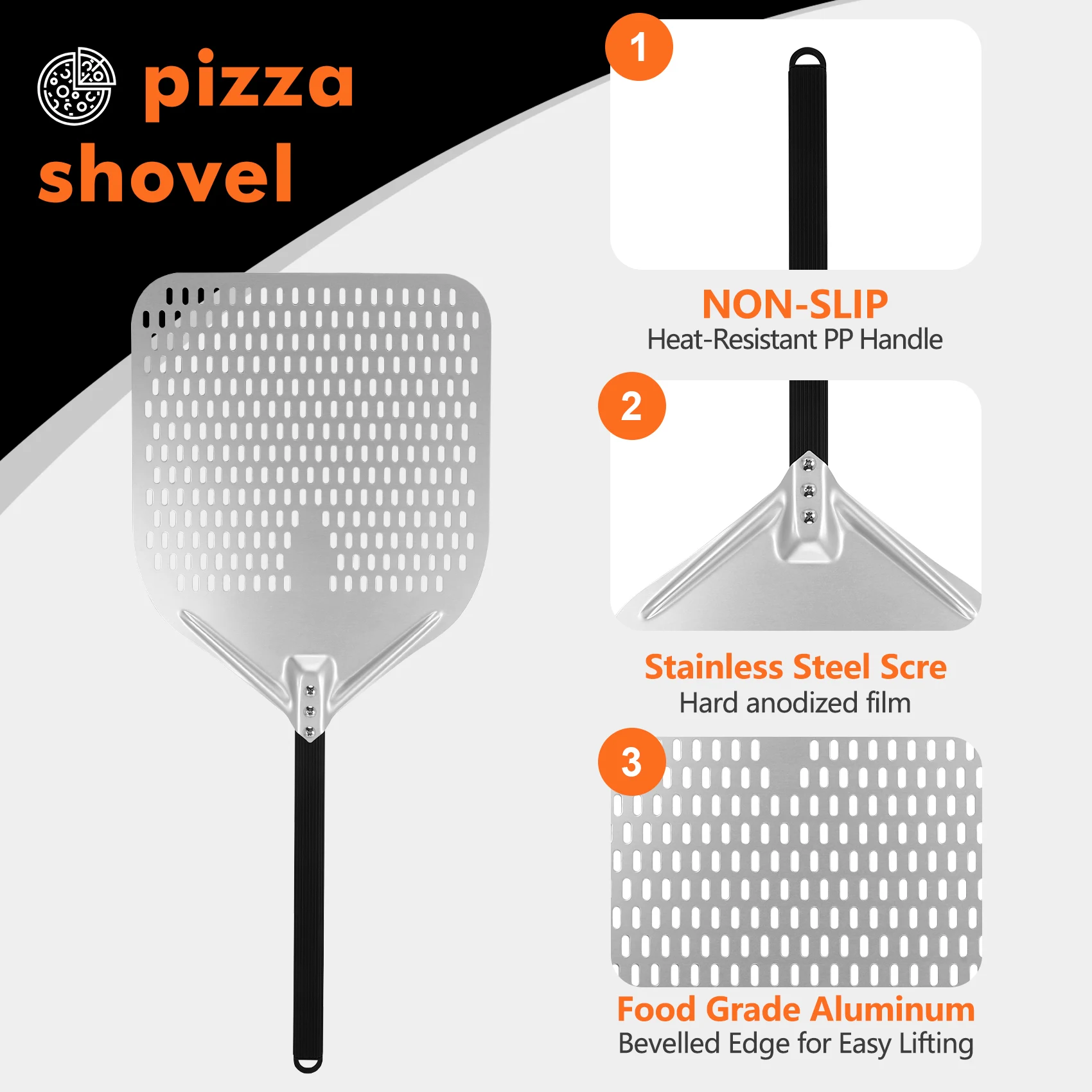 A74E-Dural Punching Pizza Shovel Connecting Pizza Shovel Thick Oven Flipping And Transferring Pizza 16-Inch Handle