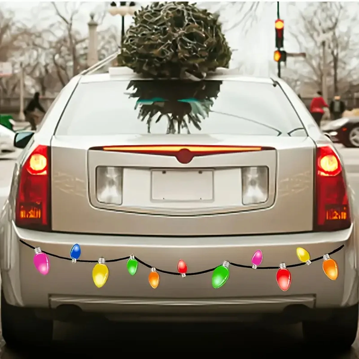 مجموعة ملصقات سيارة عيد الميلاد مكونة من 20 قطعة - نمط لمبة إضاءة للعطلات، سهلة التقشير واللصق لتزيين العطلات للسيارات
