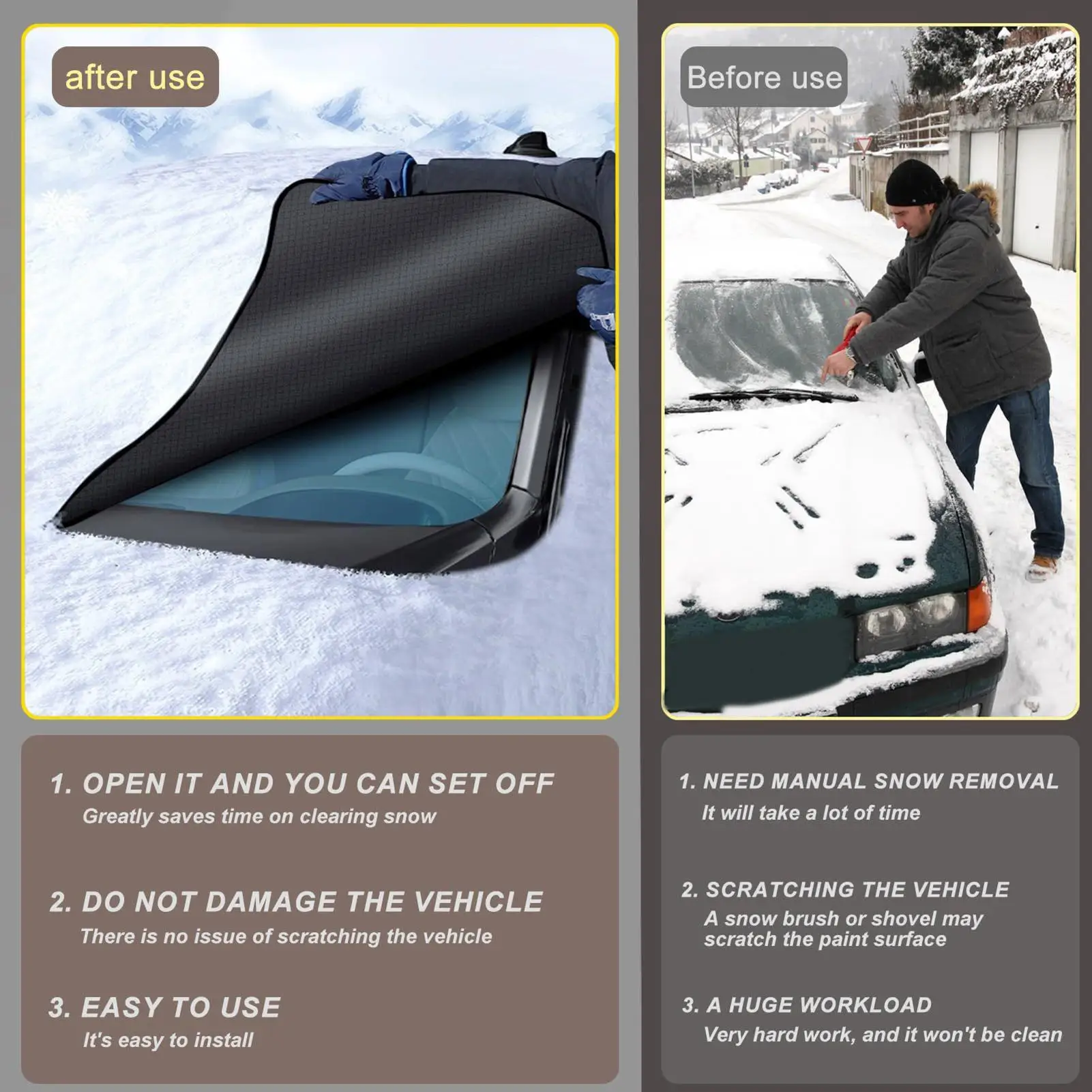 Auto Windshield Snow Cover 263x117cm Heavy Duty Waterproof Protector Weatherproof Glass Sun Visor Anti Freeze Car Accessories