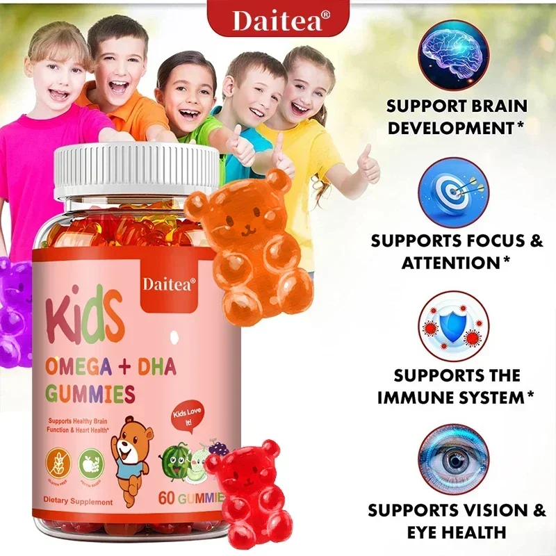 Children\'s Intelligence Supplement Gummies OMEGA + DHA Supports Attention, Memory and Nutrition, Brain Function Supplement