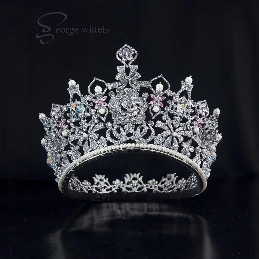 

European Cross border Hot selling Wedding Bridal Headwear with Diamond Alloy Crown Luxury Party Ball Accessories Beauty Pageant