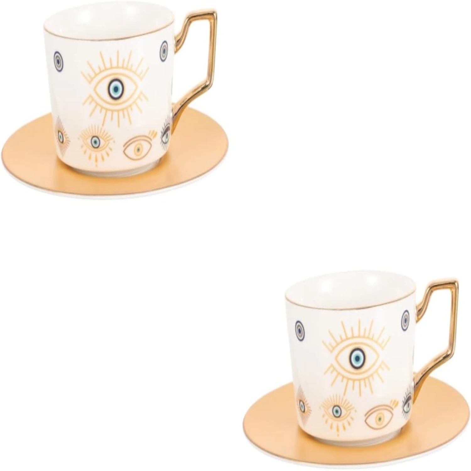 

Elegant Vintage European Style Devils Eye Ceramics - Perfect Set of 2 Coffee, Tea, Cappuccino, and Juice Cup Mugs with Saucers