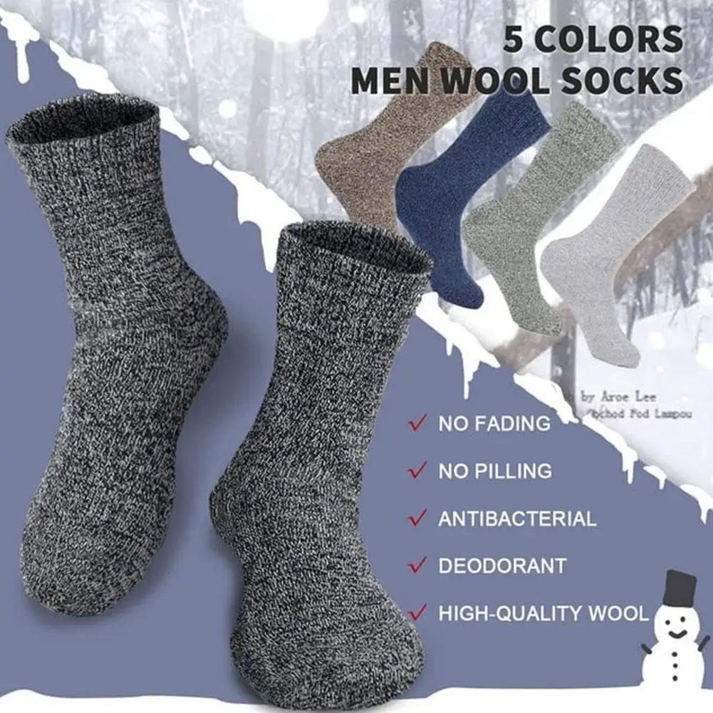 5 Pairs Men\'s Wool Socks Stripe Casual Comfortable Thick Winter Keep Warm Male Socks Sports Boot Socks Hiking Sock