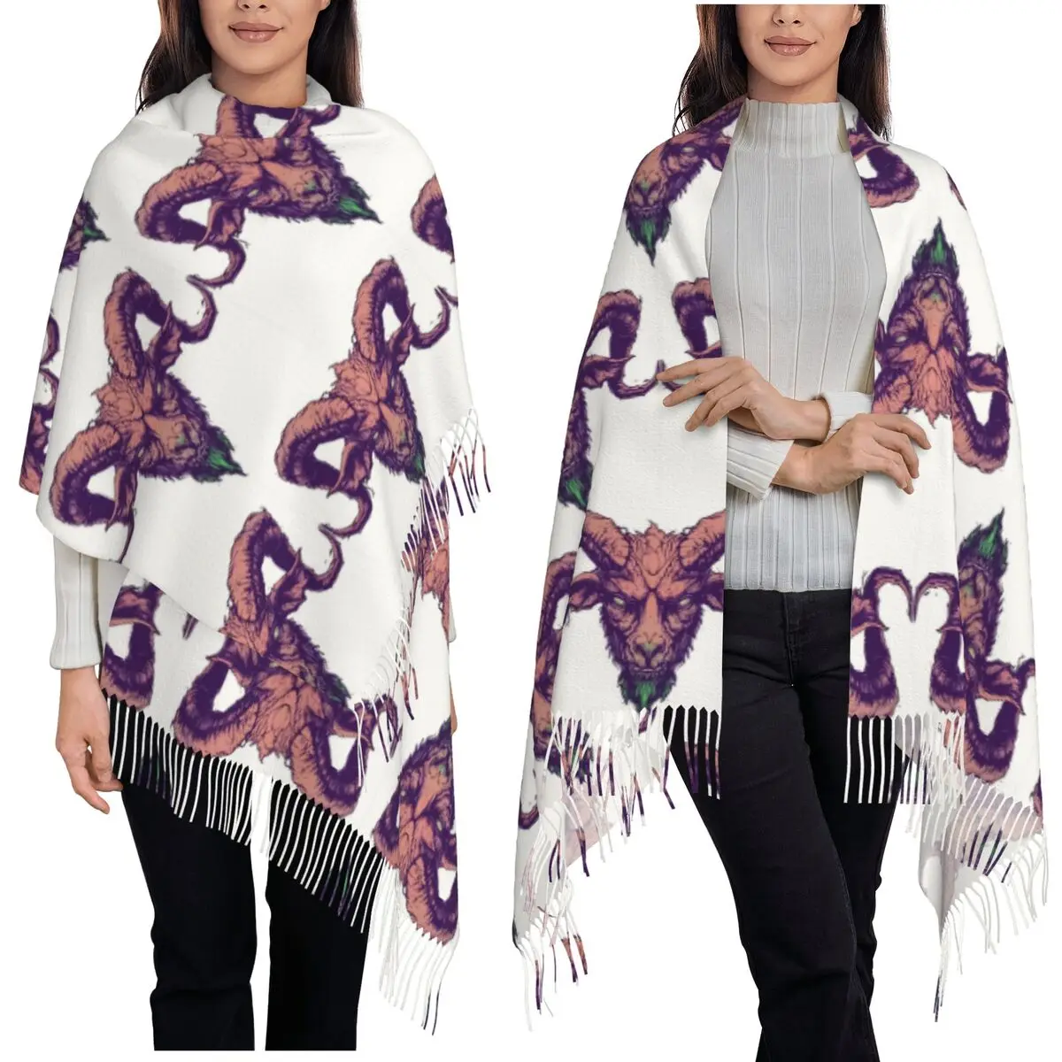 

Старый рогатая коза Бафомет, шарф с козьей головой, шарфы с кисточками, женские мягкие теплые шали и накидки, длинная осенне-зимняя шаль, накидка