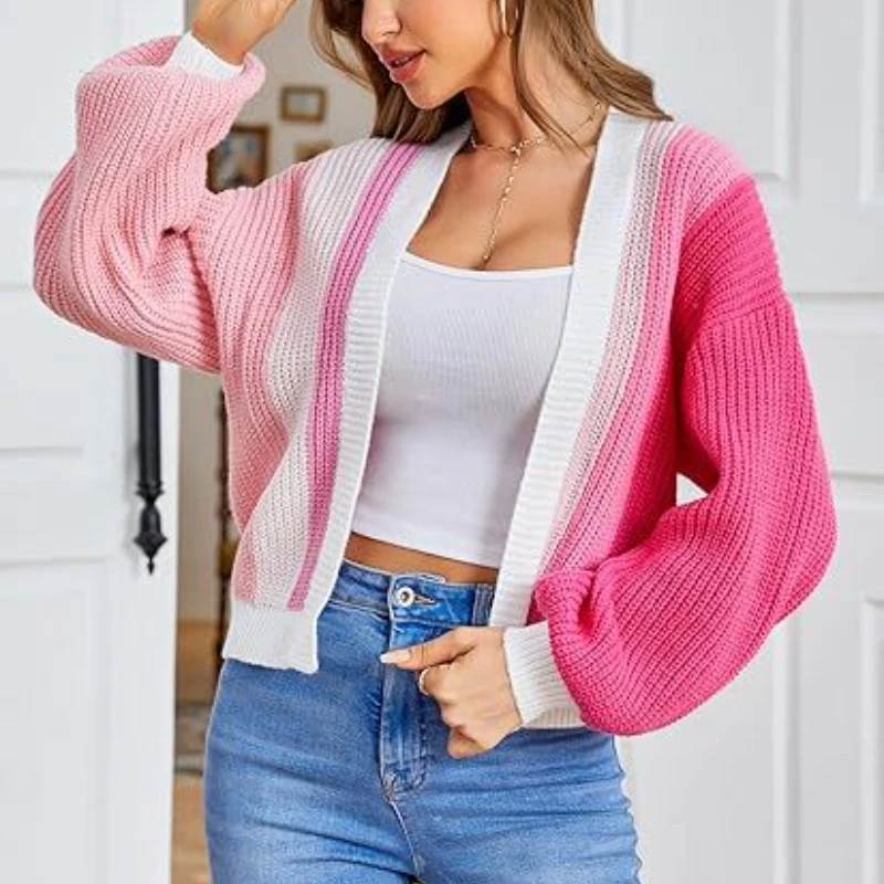 

Contrast Color Stitching Fashionable Korean Knitted Cardigans Temperament Casual Long-sleeved Top Sweater 2024 Women Cardigan