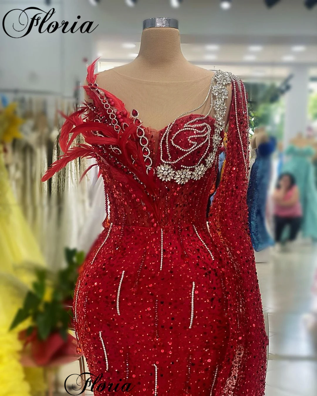 Vestidos de noite femininos de um ombro, vestidos sereia vermelhos com cristais, moda celebridade, novo