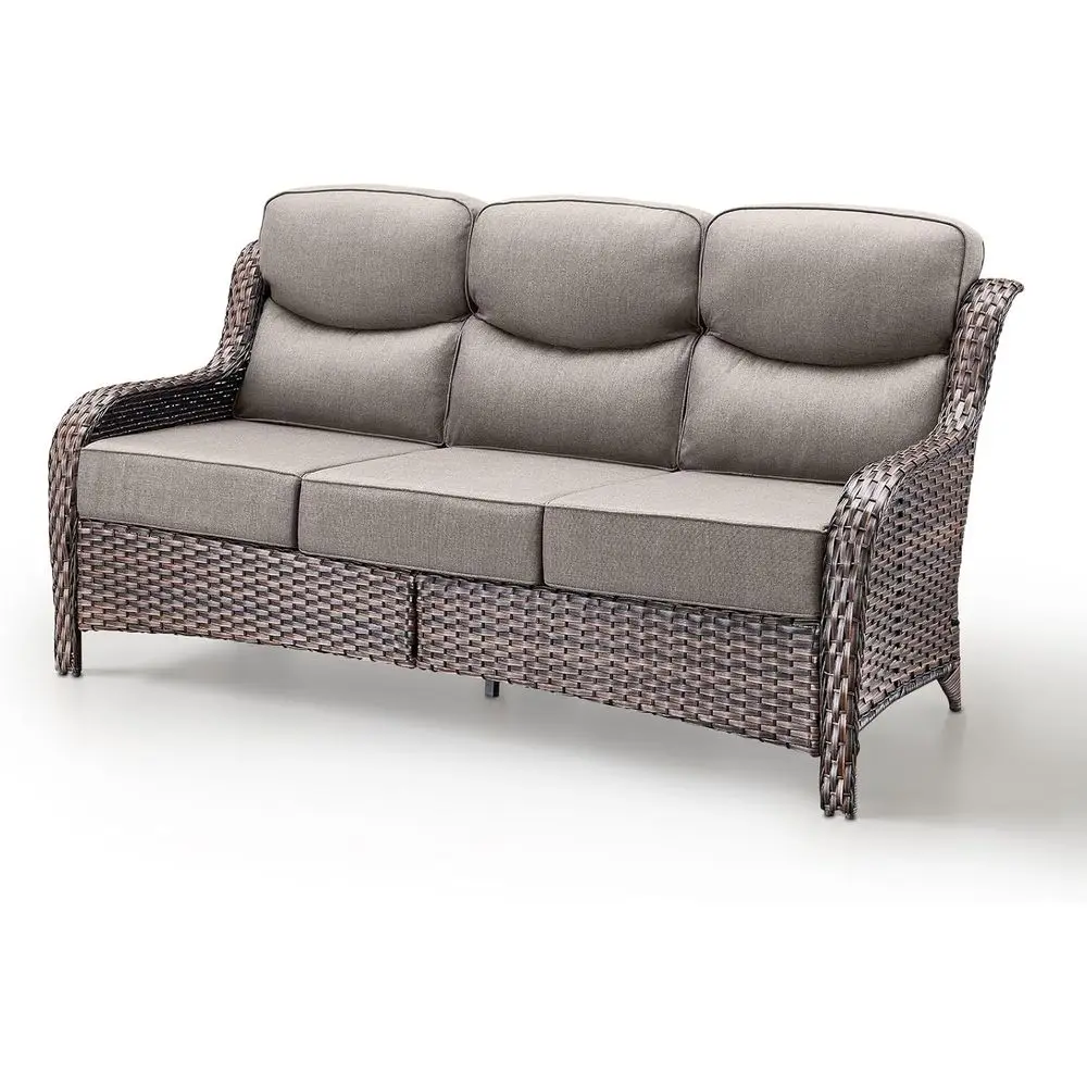 

3-Seat Outdoor Wicker Couch with Thick Cushion, Deep Seating for Patio, Garden, or Balcony in Brown Grey