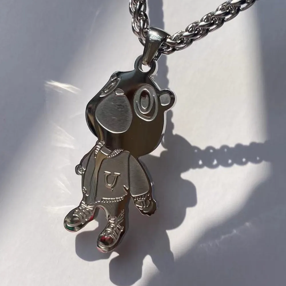 Exquisite Fashion Stainless Steel Bear Pendant Necklace Hip Hop Unisex Rapper Fan Gift Jewelry Cute