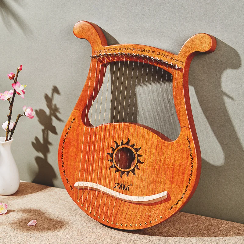 Lyre Harp 19 Strings Classical Harp Lyre Harp Wooden Mahogany Musical Instrument Lyre Harp With Tuning Wrench Spare Strings