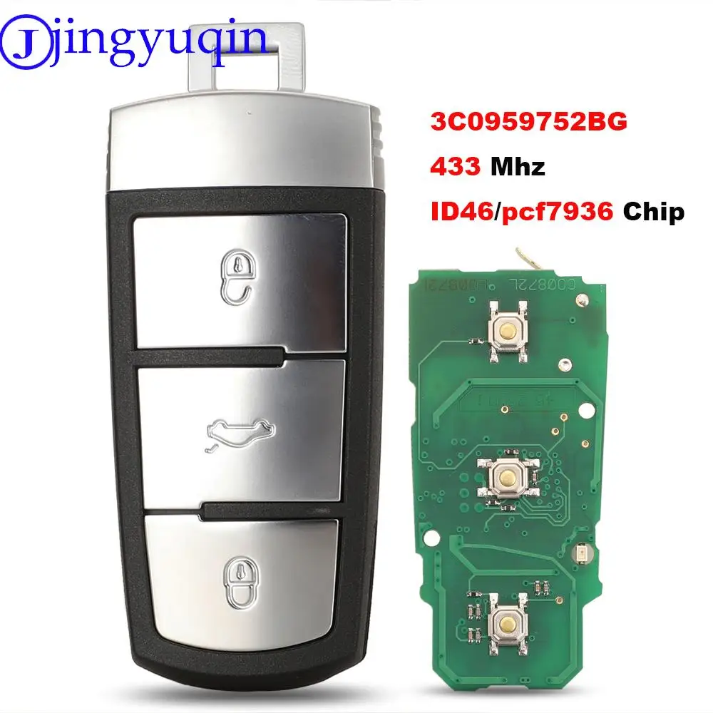 

jingyuqin Entry Fob 433Mhz 3C0959752BG ID46/pcf7936 Chip Remote Car Key Shell Case for VW Passat CC 2006-2012
