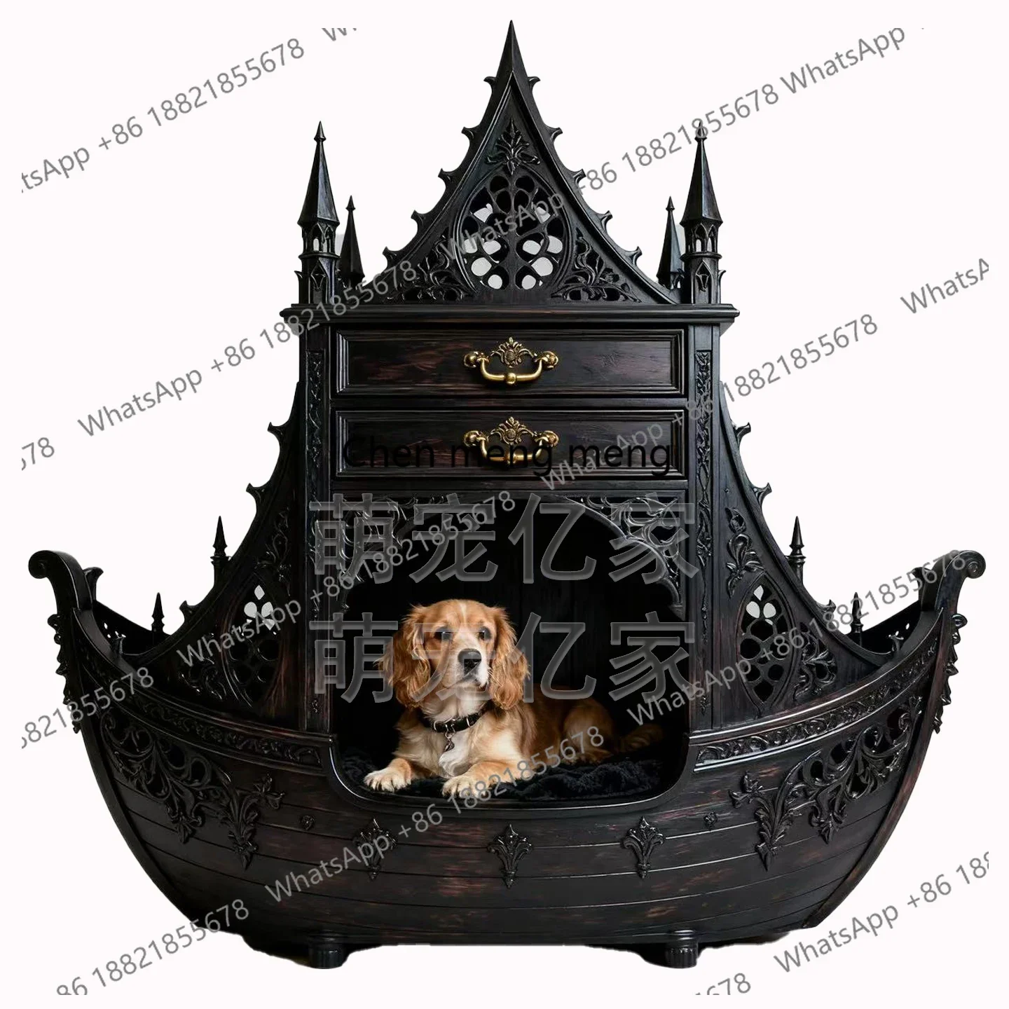 Wood carving Crafts Fireplace Cat Dog Villa Cat Dog House Pet Sofa Nest