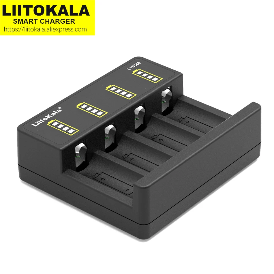 LiitoKala-Carregador de Bateria Recarregável, Lii-L16340, Lii-L4, 4-Slot, 3.7V, 16340, CR123A, CR17335 Baterias