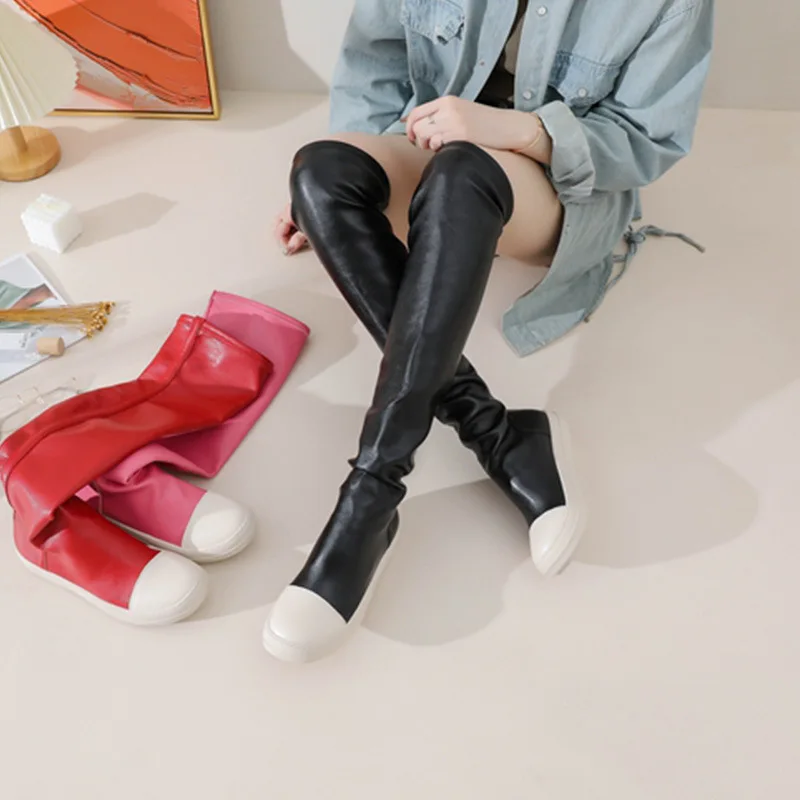 Casual Women Stretch Tight Boots Flat Thick Bottom Women's Over-the-knee Boots Sexy Autumn Winter Black Women's Thigh High Boots