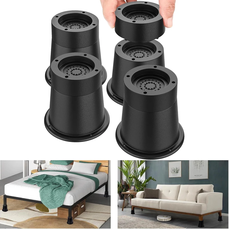 4pcs Furniture Risers Heavy Duty Bed Chair Table Heightening Foot Pad Non-slip Floor Protector Furniture Feet Leg Raiser Lift
