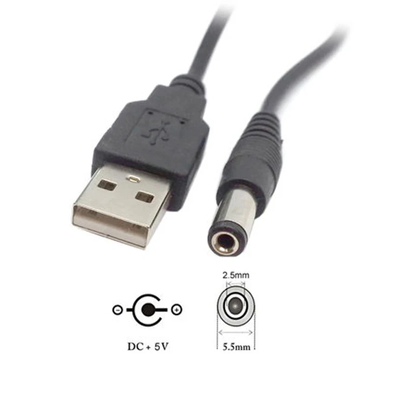 Black Elbow 90 USB Male to Male DC Power Cable DC 5.5*2.5mm 3.5*1.35mm Charging Cable Line 5.5*2.1mm USB Extension Cable 0.8M