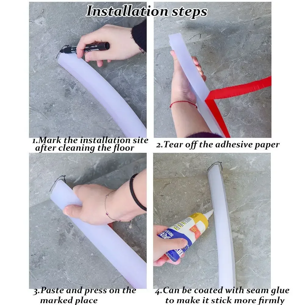 2-Meter Self-Adhesive Flexible Silicone Water Dam – Shower Threshold Strip For Bathroom & Kitchen, Anti-Leak Wet/Dry Separation (Transparent)