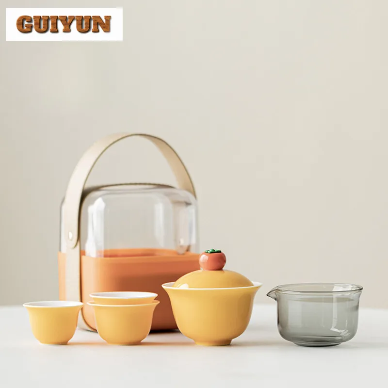 

Good Luck In Everything Persimmon Travel Tea Set Kit Luxury 1 Bowl 3 Cups Tea Making Organizer Portable Outdoor Stock Bags Gift