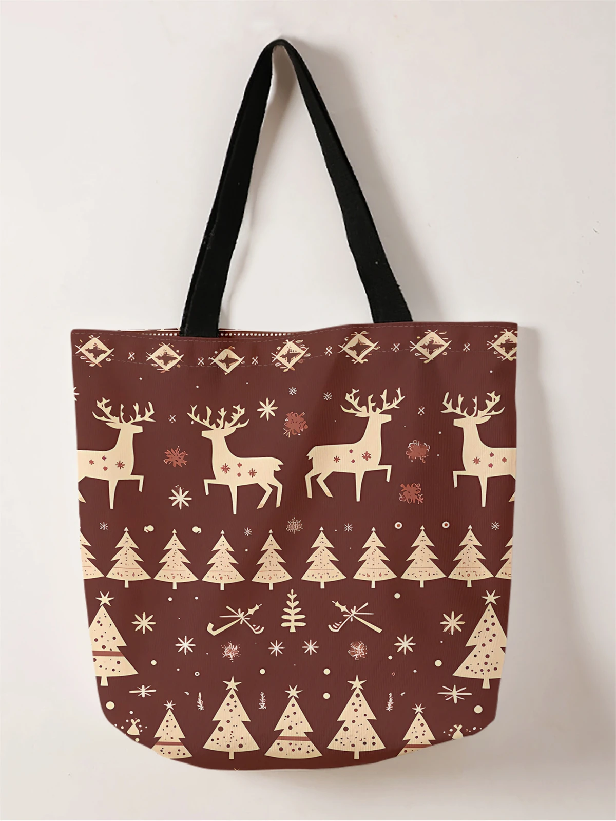 

1pc,Christmas reindeer handbag, reusable fashionable handbag, multifunctional handbag, printed canvas shopping bag