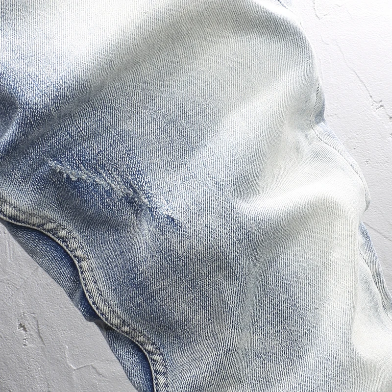 Fashion Designer Men Jeans Retro Light Blue Stretch Slim Fit Ripped Jeans Men Italian Style Buttons Fly Vintage Y2K Denim Pants
