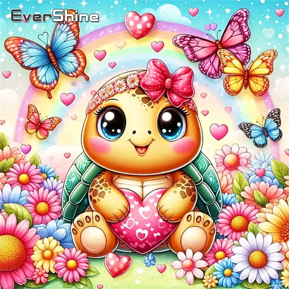 Evershine Diamant Stickerei Schildkröte Tier Neue Ankunft Blume Voll Platz Runde Malerei Schildkröte Cartoon Schmetterling Wand Kunst