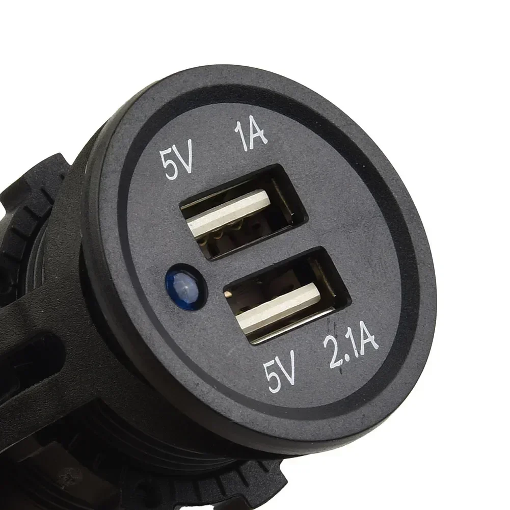 Dual USB Charger Black LED Indiacator Lights Mobile Phone Motorcycle Multifunctional Plastic 2.09 X 1.46 Inch  Scooters Socket