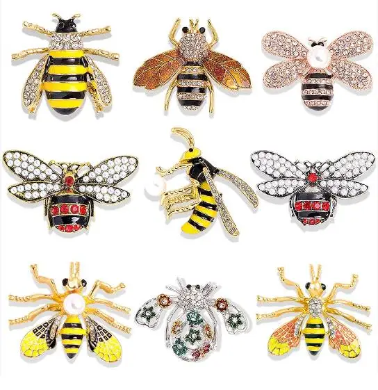 بروش النحل الماسي المرصع بالحشرات، إكسسوارات الملابس النسخة الكورية من الزيت بالتنقيط المائي، زهرة الصدر، بروش اللؤلؤ
