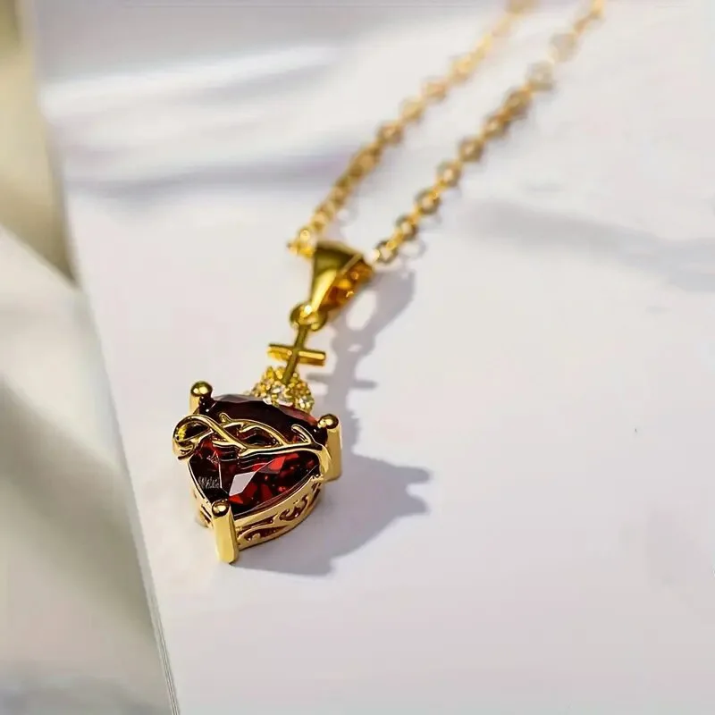2026 New European and American Luxury Necklace for Women with A Sense of Luxury, Thorny Heart, Red Zircon Jewelry, and Headwear