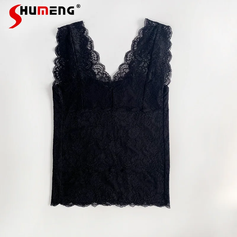 Japanese Style Bottoming Vest Can Be Worn Outside Exquisite Sexy Lace Oversize V-neck Strap Inner Pullovers Y2k Tops Accessories