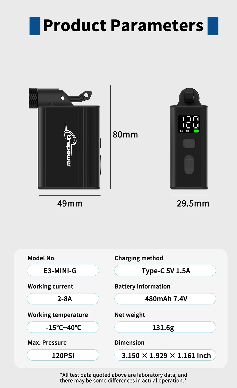 120 PSI Tragbare Elektrische Luftpumpe mit Anpassbarer Reifendruckanzeige für MTB und Rennräder mit Schrader- und Presta-Ventil – Detail 24