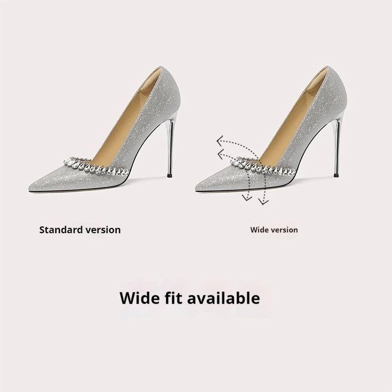 Spring and summer new pointed rhinestone sequin wedding shoes high-heeled banquet dress large size small size women's shoes