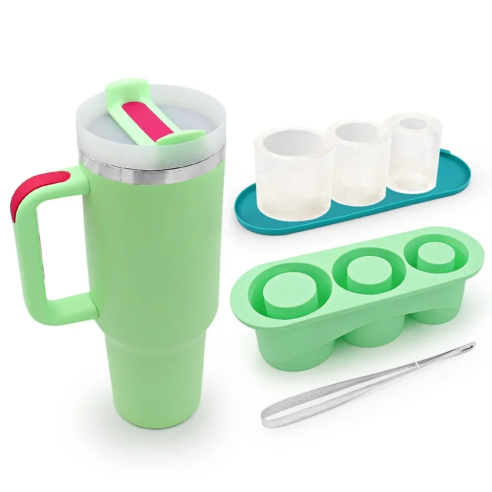 40OZ Travel Car Ice Cup Set Thermos Bottle Tumbler Handle Straw Lid Insulated Sport Kettle Mug Stainless Steel Silicone ice tray