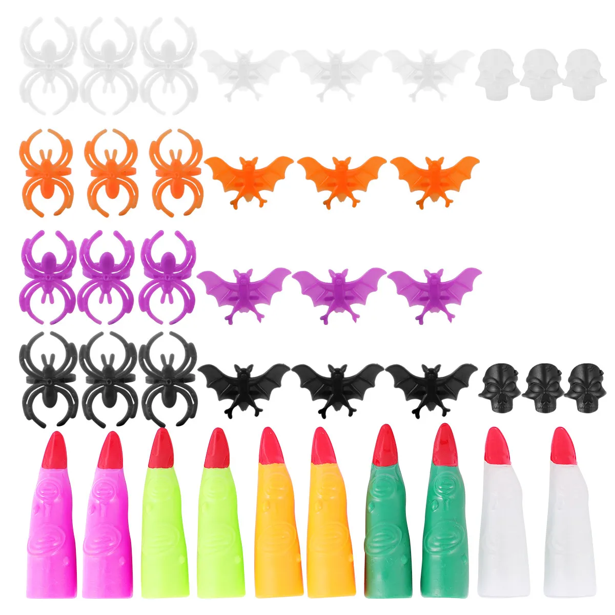 

50Pcs Halloween Fake Nails Witch Fingers and Plastic Bat Rings Set Lightweight Comfortable Safe for Costume Parties Masquerades
