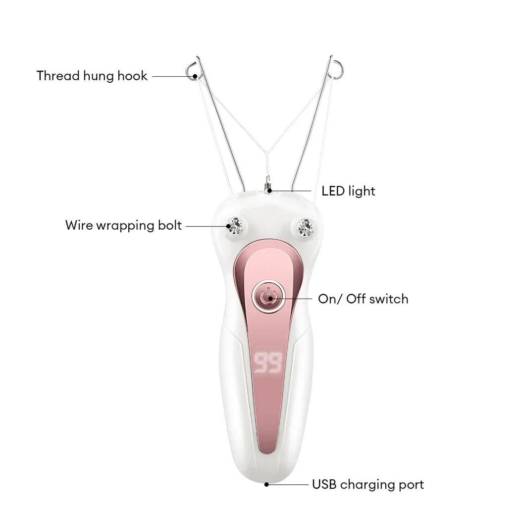 Mini Electric Cotton Thread Epilator For Women USB Rechargeable Female Facial Body Leg Mini Hair Remover Depilation LCD Display