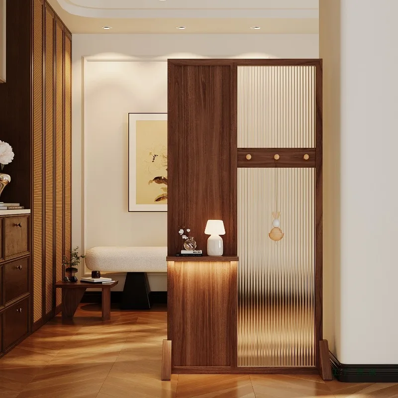 

New Chinese Rattan Living Room Entrance Entrance Removable Screen Retro Solid Wood Seat Screen Partition Occlusion